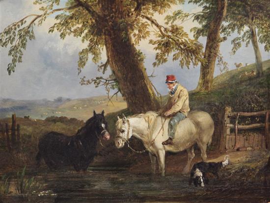 E. Willard (19th C.) Horses watering in a landscape 12 x 16in.